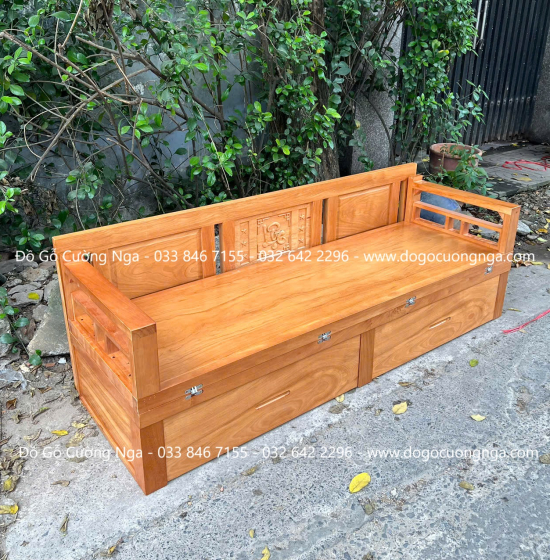 Giường Gấp Thông Minh Gỗ Gõ Đỏ Kết Hợp Bàn Và Đôn Ngồi 