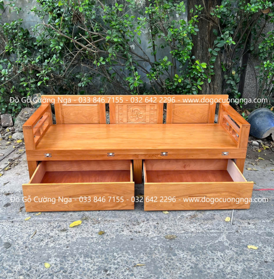 Giường Gấp Thông Minh Gỗ Gõ Đỏ Kết Hợp Bàn Và Đôn Ngồi 