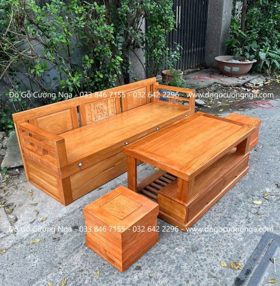 Giường Gấp Thông Minh Gỗ Gõ Đỏ Kết Hợp Bàn Và Đôn Ngồi 