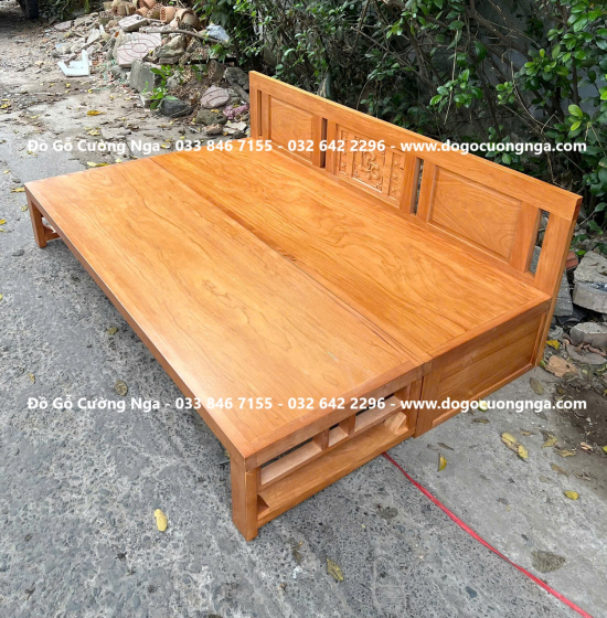 Giường Gấp Gọn Đa Năng Gỗ Gõ Đỏ Ngăn Kéo Hiện Đại 