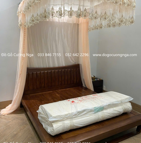 Giường Ngủ Gỗ Hương Xám Kiểu Nhật Hiên Đại - Màu Óc Chó 