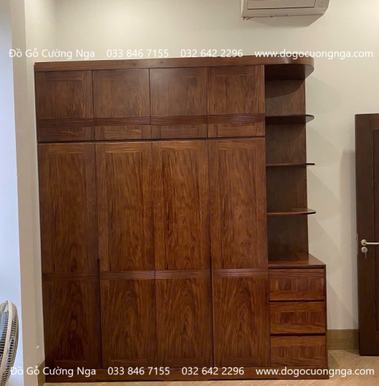 Tủ Quần Áo Gỗ Hương Xám 4 Cánh 2 Tầng Thiết Kế Hiện Đại 