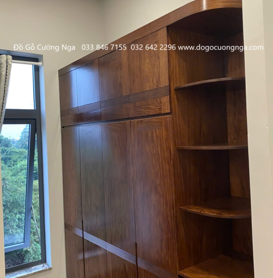 Tủ Quần Áo Gỗ Hương Xám 4 Cánh 2 Tầng Thiết Kế Hiện Đại 