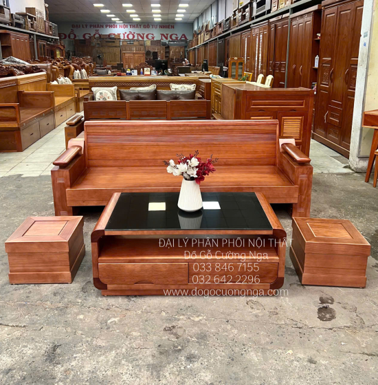 Ghế Sofa Văng Gỗ Hương Kết Hợp Bàn Boom Hiện Đại 