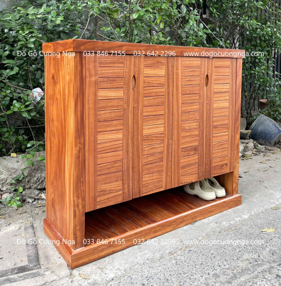 Tủ Giày Dép Gỗ Cẩm 4 Cánh Lá Sách Hiện Đại 