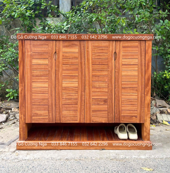 Tủ Giày Dép Gỗ Cẩm 4 Cánh Lá Sách Hiện Đại 