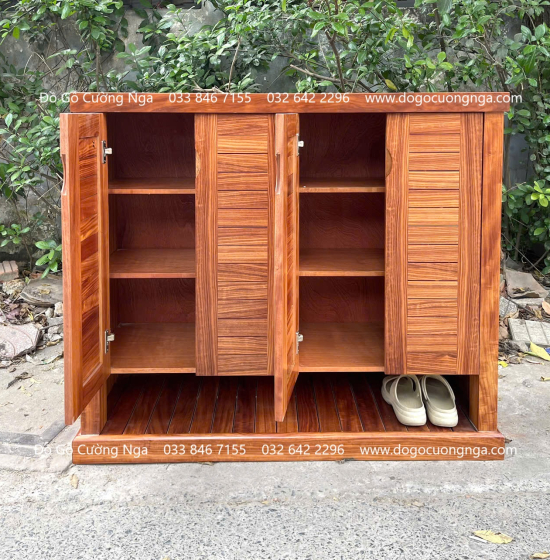 Tủ Giày Dép Gỗ Cẩm 4 Cánh Lá Sách Hiện Đại 
