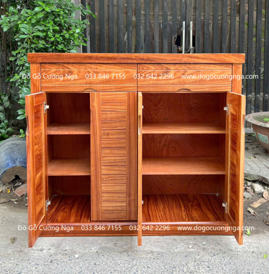 Tủ Giày Dép Gỗ Cẩm 4 Cánh Lá Sách Hiện Đại 