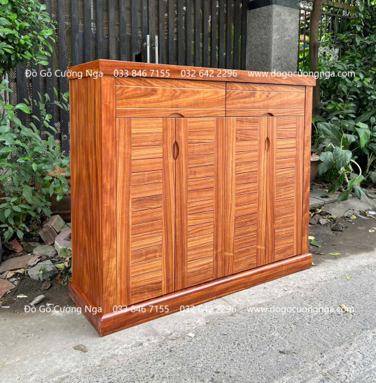 Tủ Giày Dép Gỗ Cẩm Vân 4 Cánh Mở Thiết Kế Lá Sách Tinh Tế 