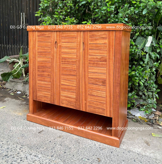 Tủ Giày Dép Gỗ Cẩm Vân 3 Cánh Thiết Kế Để Dép Đi Hằng Ngày 