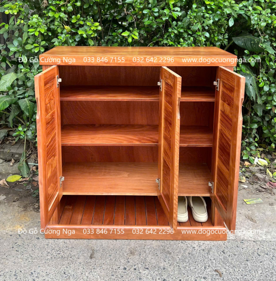 Tủ Giày Dép Gỗ Cẩm Vân 3 Cánh Thiết Kế Để Dép Đi Hằng Ngày 