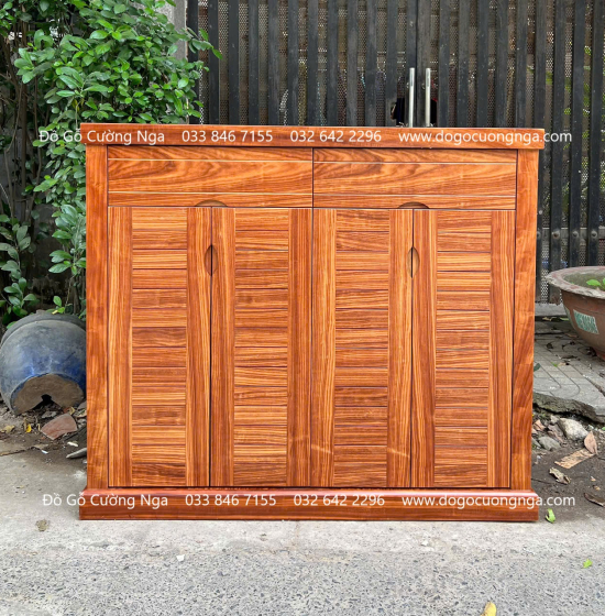 Tủ Giày Dép Gỗ Cẩm Vân 4 Cánh Mở Thiết Kế Lá Sách Tinh Tế 