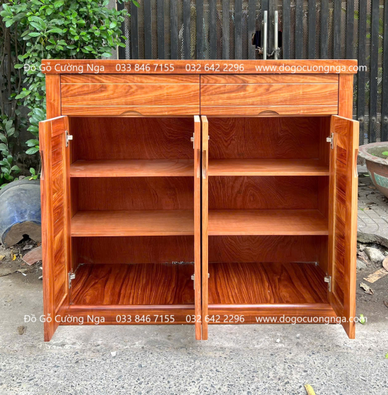 Tủ Giày Dép Gỗ Cẩm Vân 4 Cánh Mở Thiết Kế Lá Sách Tinh Tế 