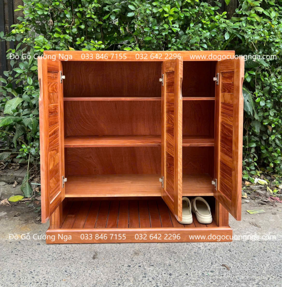 Tủ Giày Dép Gỗ Cẩm Vân 3 Cánh Thiết Kế Để Dép Đi Hằng Ngày 