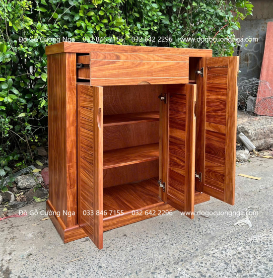 Tủ Giày Dép Gỗ Cẩm Vân 3 Cánh Mở Thiết Kế Lá Sách 