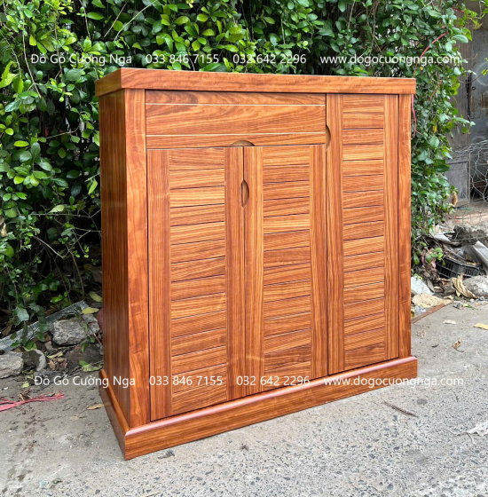 Tủ Giày Dép Gỗ Cẩm Vân 3 Cánh Mở Thiết Kế Lá Sách 