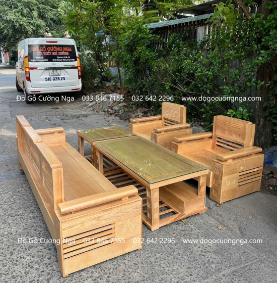 Bàn Ghế Sofa Gỗ Sồi Nga Mẫu Đối - Tay Trứng SF 70