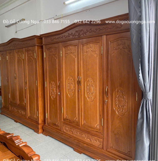 Tủ áo gỗ gõ đỏ 4 cánh - 2m1 cao cấp 