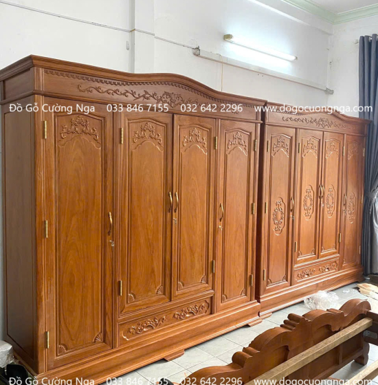 Tủ áo gỗ gõ đỏ 4 cánh - 2m1 cao cấp 