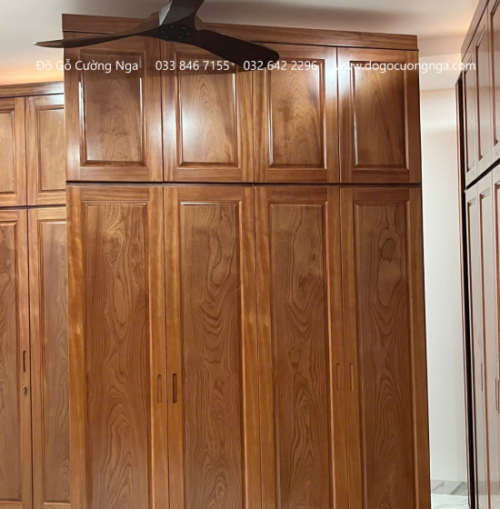 Tủ Áo Gỗ Xoan Đào 4 Cánh Trơn Cao 2 Tầng ( Hàng Đặt )