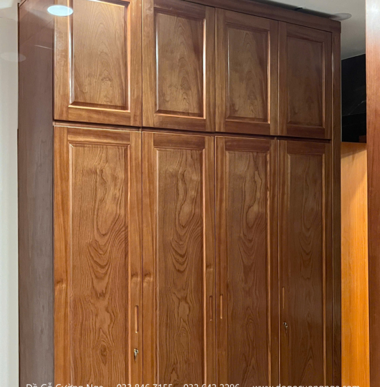 Tủ Áo Gỗ Xoan Đào 4 Cánh Trơn Cao 2 Tầng ( Hàng Đặt )