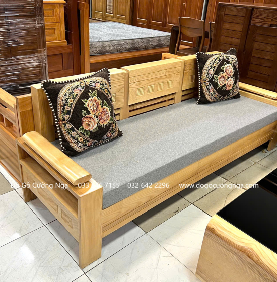Sofa Gỗ Sồi Nga Văng Kèm Nệm Ngồi Cao Cấp 
