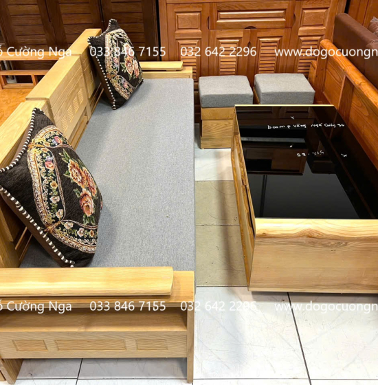 Sofa Gỗ Sồi Nga Văng Kèm Nệm Ngồi Cao Cấp 