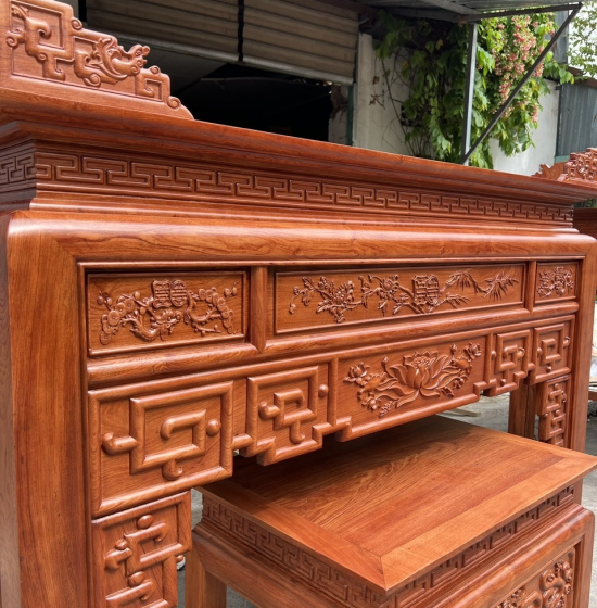 Bàn Thờ Gỗ Hương Đá Tự Nhiên Cao Cấp Kèm Tủ Táp 1m75 Trạm Sen 