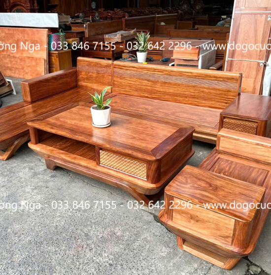 Sofa gỗ hương xám chân thuyền góc L hiện đại 2m85 x 1m95 