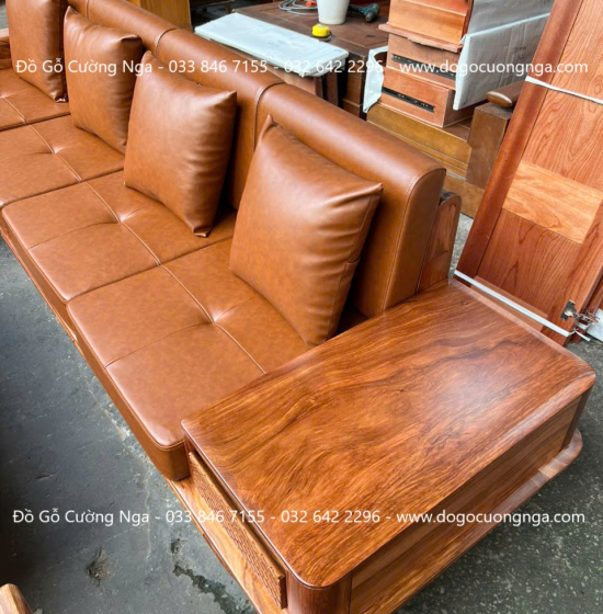 Sofa gỗ hương xám chân thuyền góc L hiện đại 2m85 x 1m95 