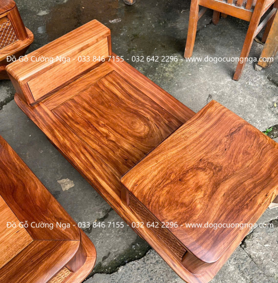 Sofa gỗ hương xám chân thuyền góc L hiện đại 2m85 x 1m95 