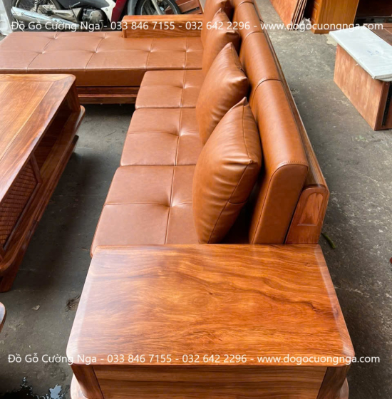 Sofa gỗ hương xám chân thuyền góc L hiện đại 2m85 x 1m95 