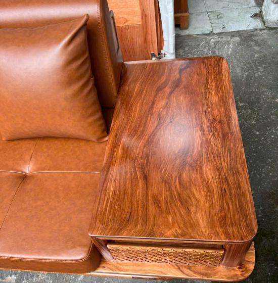 Sofa gỗ hương xám chân thuyền góc L hiện đại 2m85 x 1m95 