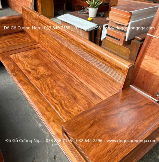 Sofa gỗ hương xám chân thuyền góc L hiện đại 2m85 x 1m95 