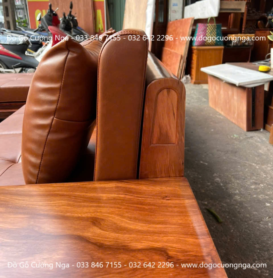 Sofa gỗ hương xám chân thuyền góc L hiện đại 2m85 x 1m95 
