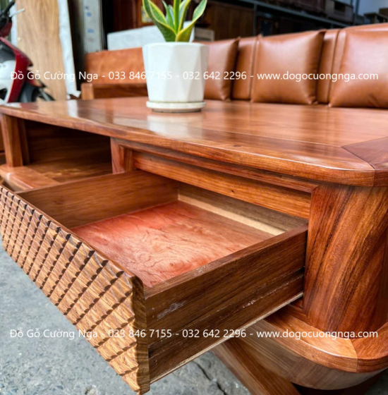 Sofa gỗ hương xám chân thuyền góc L hiện đại 2m85 x 1m95 