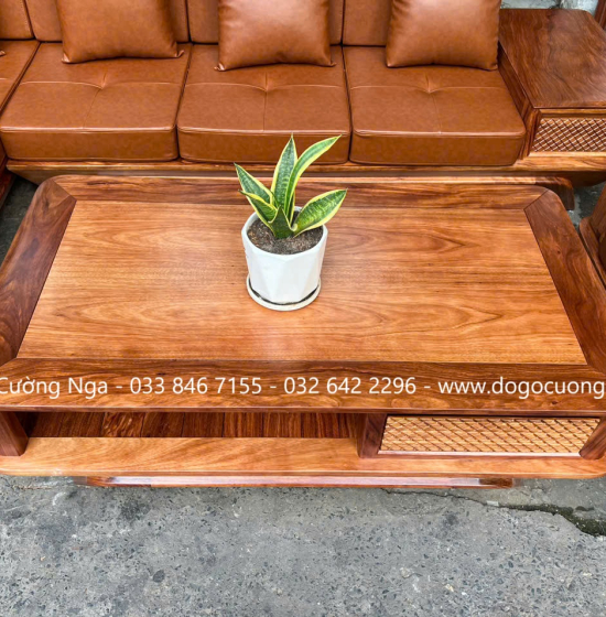 Sofa gỗ hương xám chân thuyền góc L hiện đại 2m85 x 1m95 