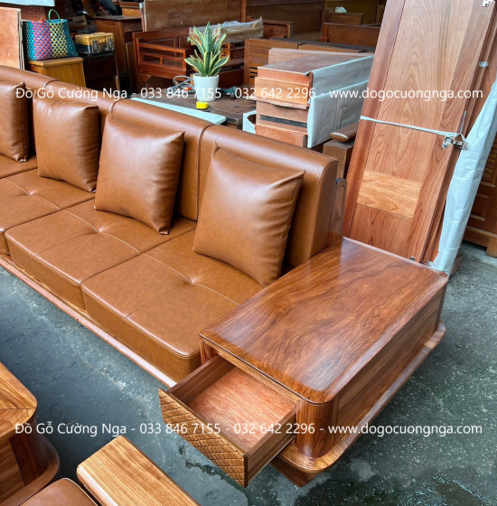 Sofa gỗ hương xám chân thuyền góc L hiện đại 2m85 x 1m95 