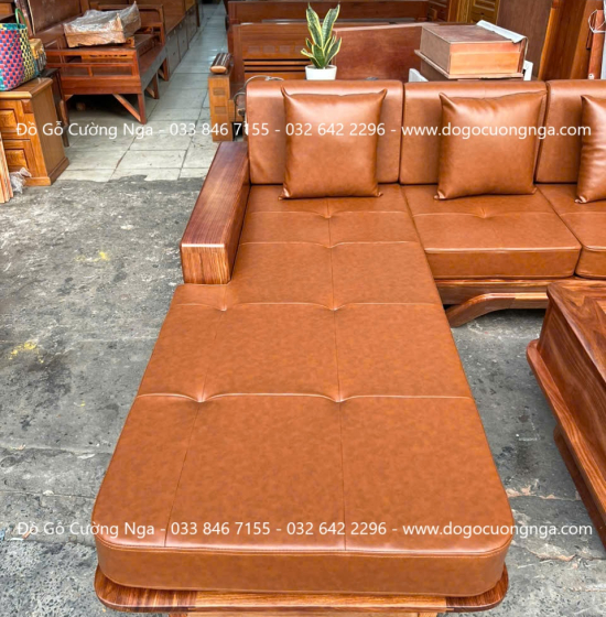 Sofa gỗ hương xám chân thuyền góc L hiện đại 2m85 x 1m95 