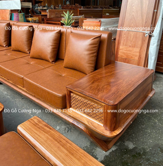 Sofa gỗ hương xám chân thuyền góc L hiện đại 2m85 x 1m95 