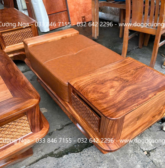 Sofa gỗ hương xám chân thuyền góc L hiện đại 2m85 x 1m95 