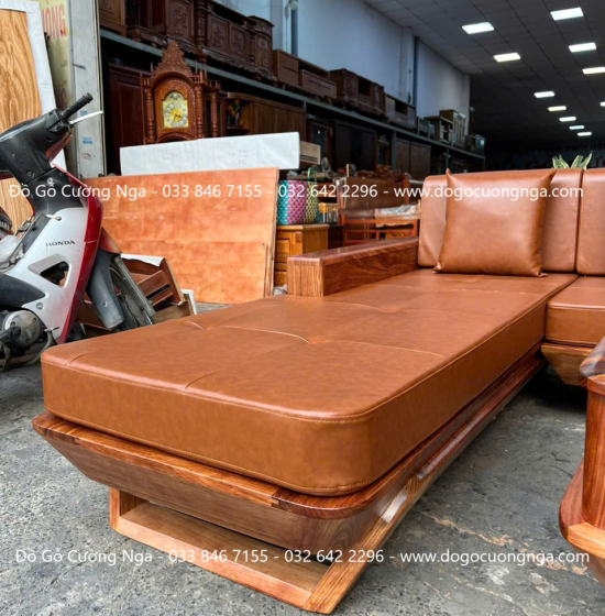 Sofa gỗ hương xám chân thuyền góc L hiện đại 2m85 x 1m95 