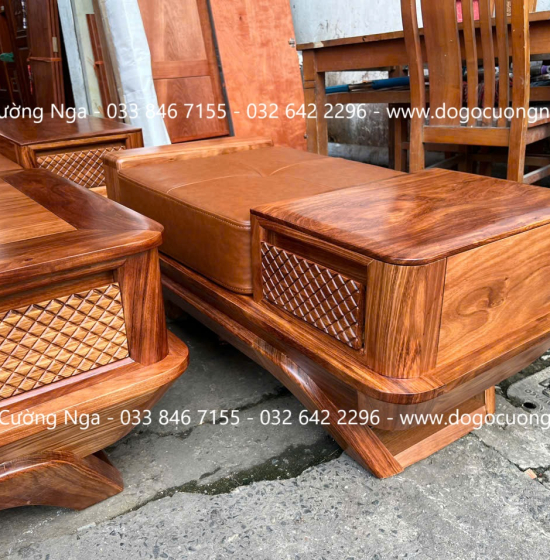 Sofa gỗ hương xám chân thuyền góc L hiện đại 2m85 x 1m95 