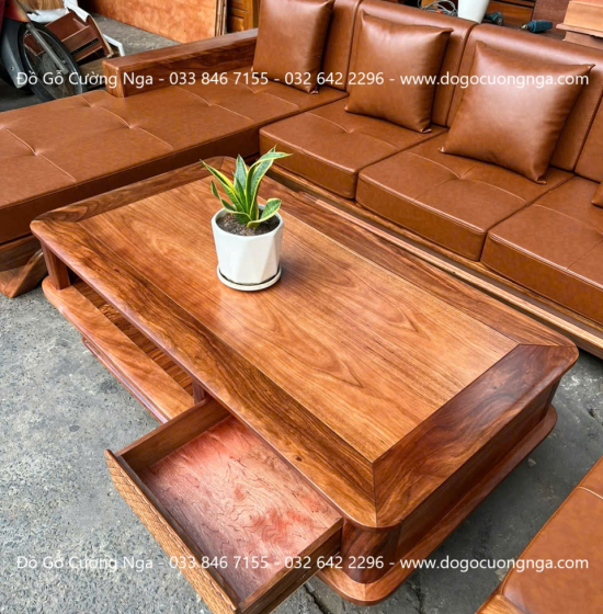Sofa gỗ hương xám chân thuyền góc L hiện đại 2m85 x 1m95 