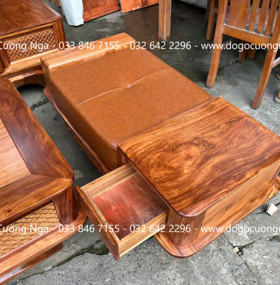 Sofa gỗ hương xám chân thuyền góc L hiện đại 2m85 x 1m95 