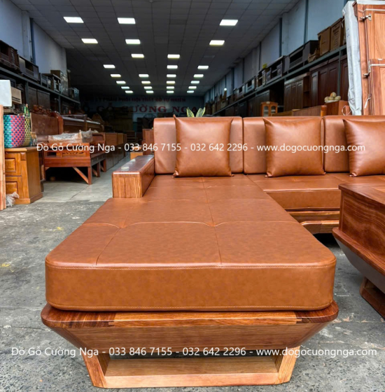 Sofa gỗ hương xám chân thuyền góc L hiện đại 2m85 x 1m95 