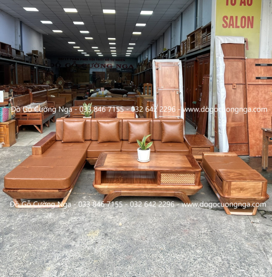 Sofa gỗ hương xám chân thuyền góc L hiện đại 2m85 x 1m95 