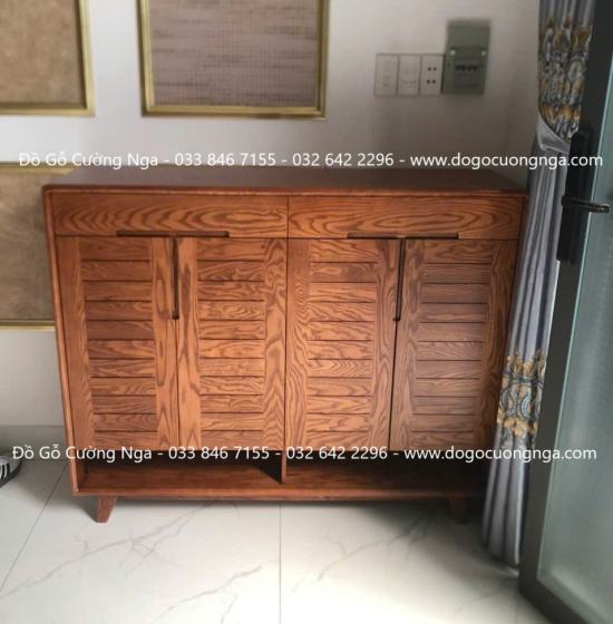 Tủ Giày Dép Gỗ Sồi Nga 4 Cánh Mở Chân Cao Hiện Đại 