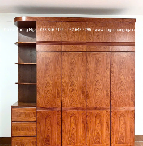Tủ Áo Gỗ Hương Đá 4 Cánh Thiết Kế 2 Tầng Cao Cấp 
