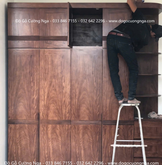 Tủ Quần Áo Gỗ Hương Xám 4 Cánh 2 Tầng Thiết Kế Hiện Đại 